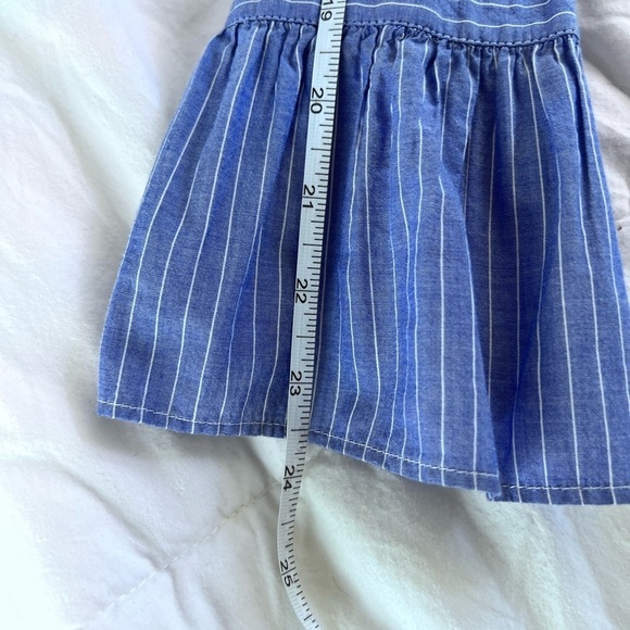 LOFT EMBROIDERED TAB COLLAR BUTTONDOWN TOP BLUE WHITE STRIPED BOHO RUFFLE SLEEVE - Picture 7 of 11